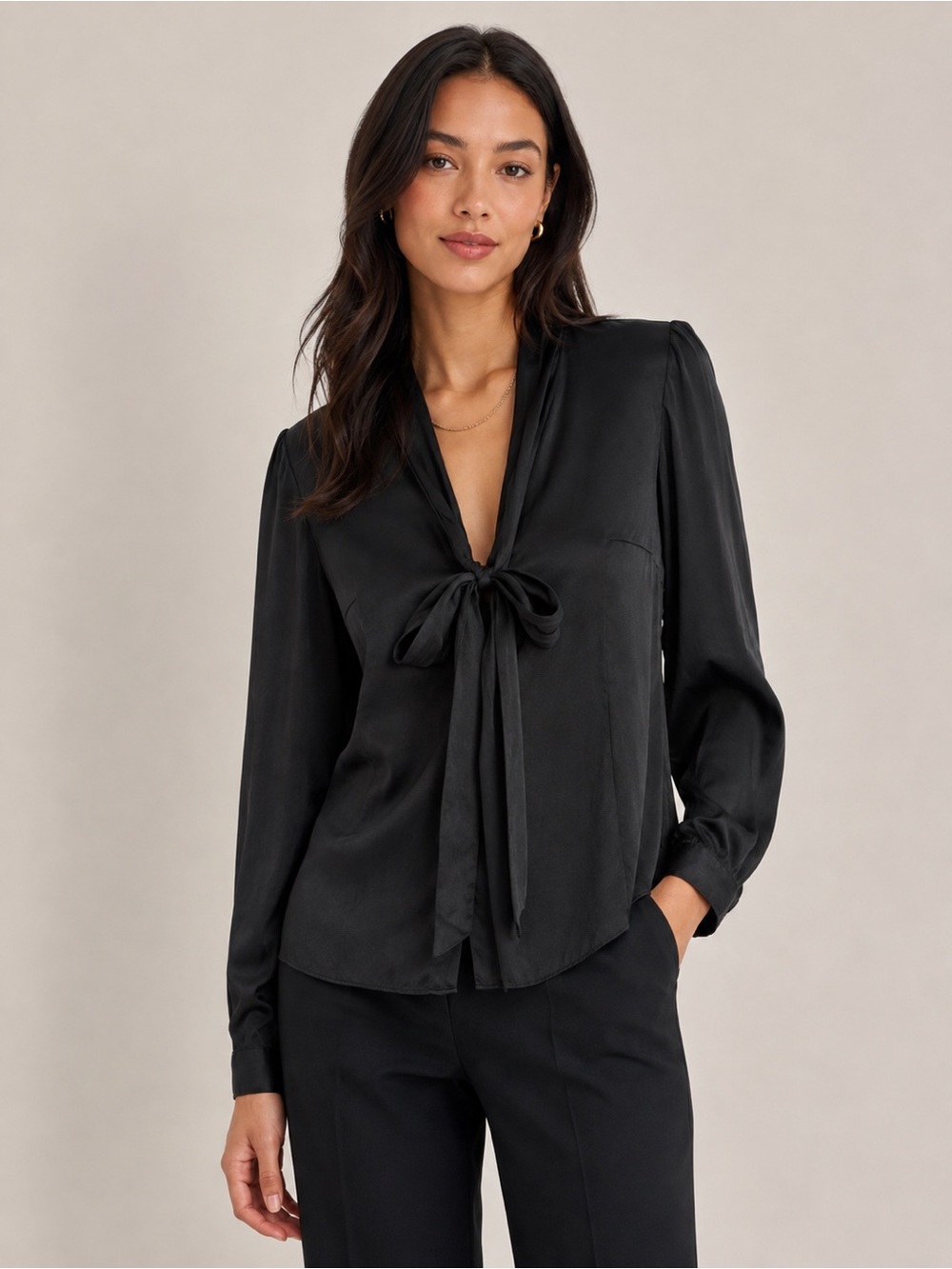 Jacob Black Silk Tie-Front Blouse | Size Large